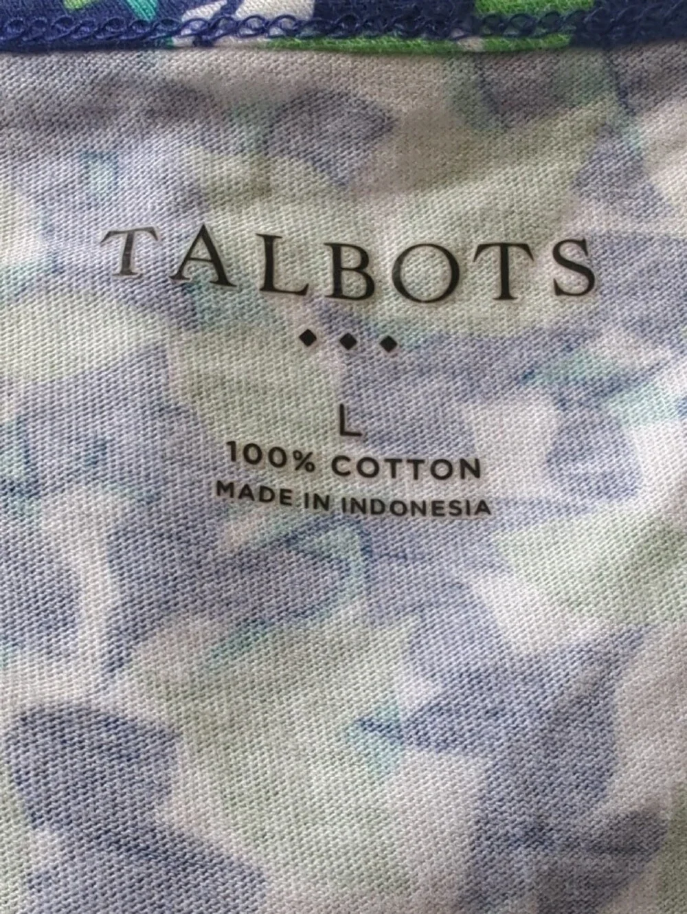 Talbots Twist Front Sleeveless V-Neck Blouse Green Blue Confetti Leaf LARGE